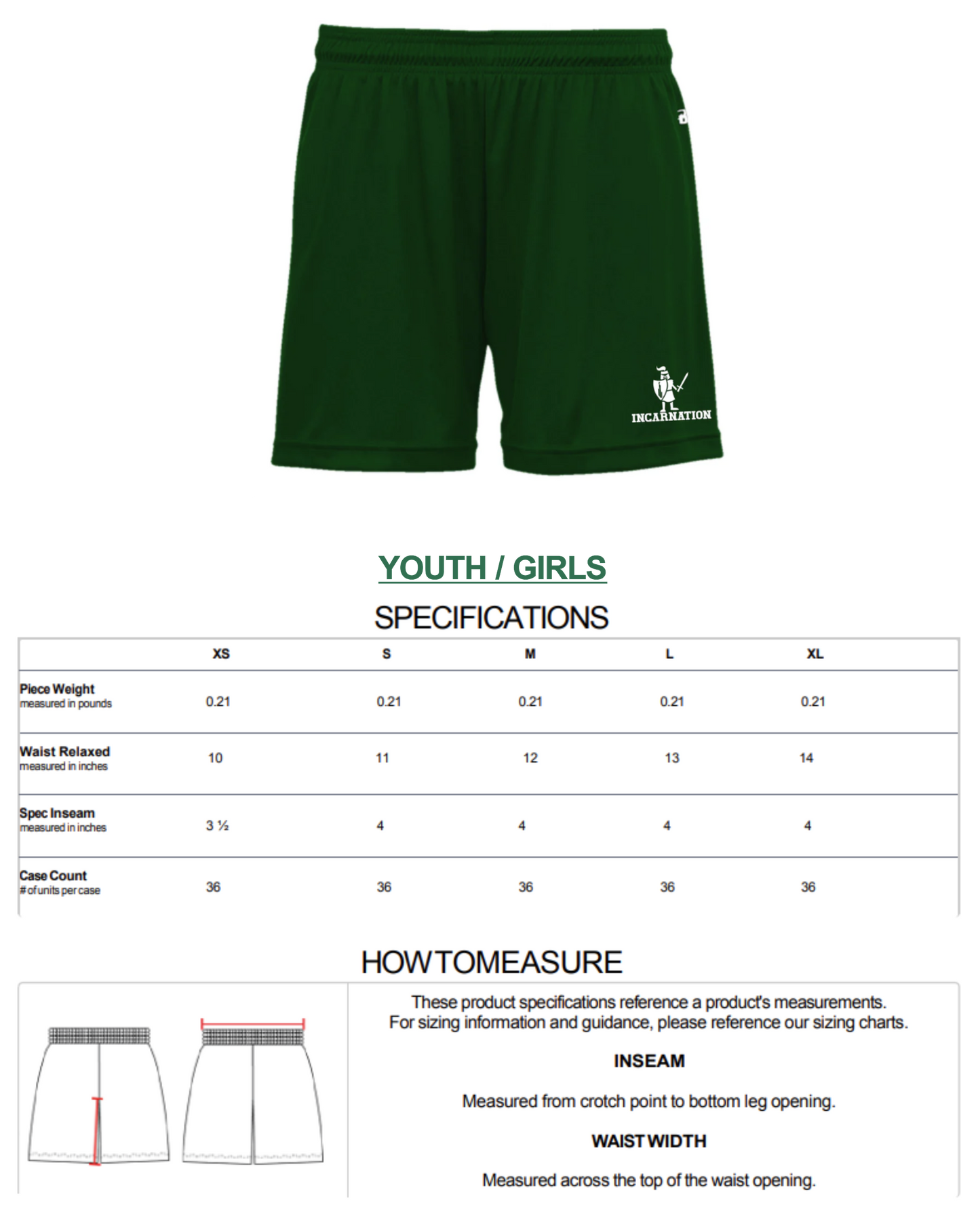 4" Inseam Gym Uniform Shorts - Youth Girls